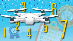 Drone with awards and numbers one through seven