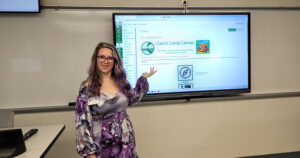 Julie Paulus points to her Canvas interface