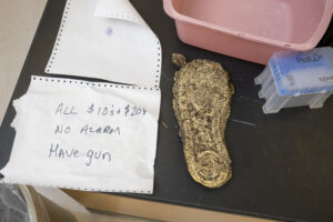 crime scene evidence like footprint cast, test tube