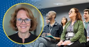 Photo of instructor Lorraine Serva with manager training students in the background.