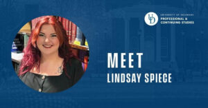 Lindsay Spiece's face on graphic image with text "Meet Lindsay Spiece"